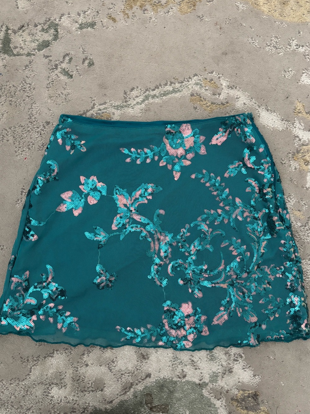 Teal Floral Sequin A-Line Women's Skirt